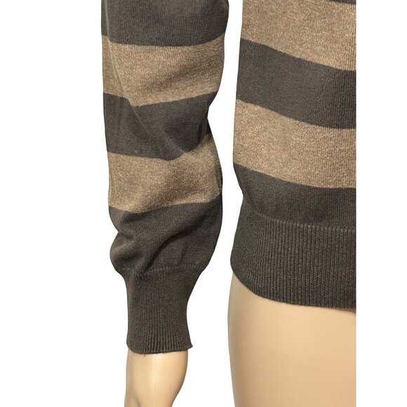 Old Navy Men’s Pullover Sweater M Brown Tan Stripes Crewneck Long Sleeve Casual - Picture 11 of 12